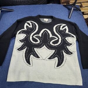 Vintage Sterling & Stitch Black White Graphic Knit Sweater Crew Neck Size L